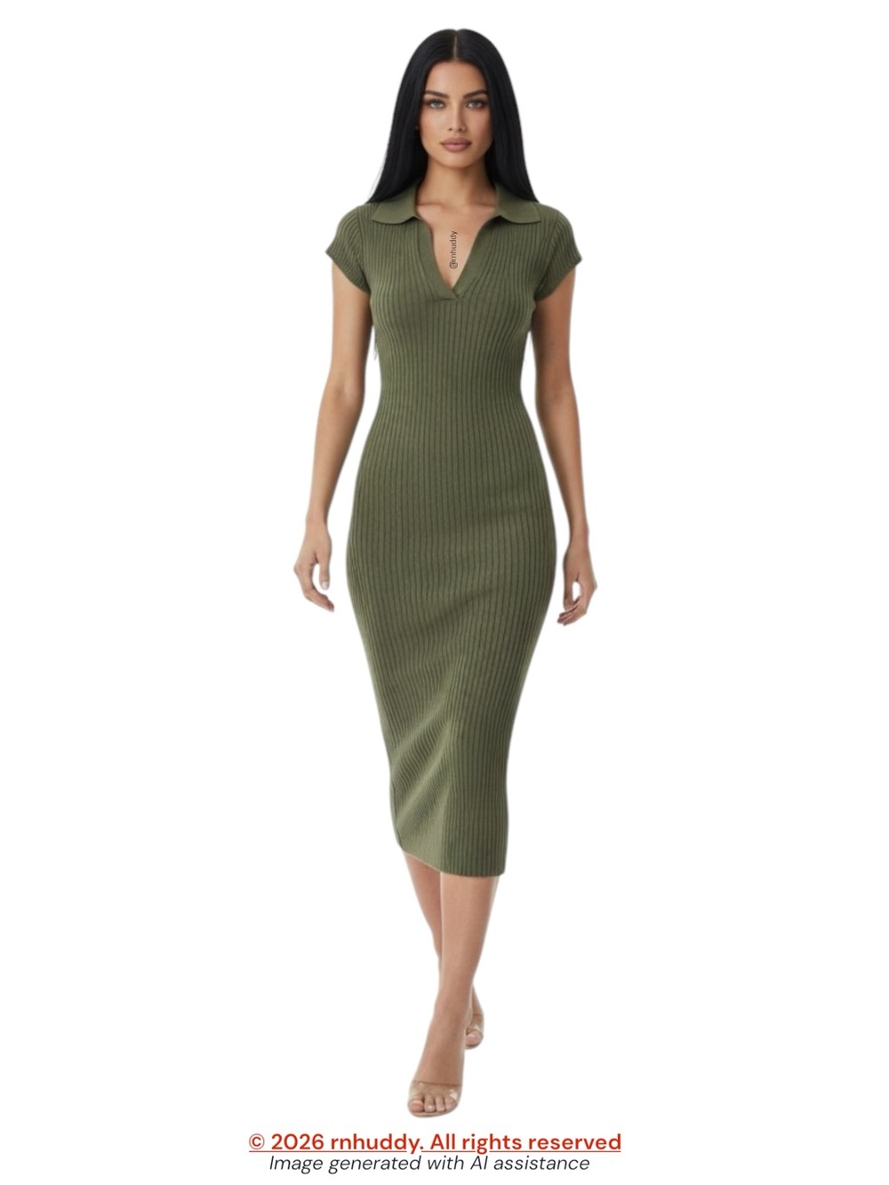 NWT Zara S olive ribbed polo midi dress
